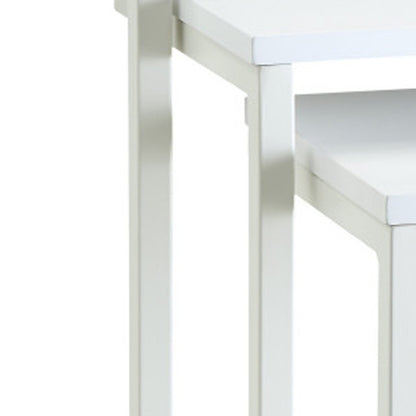 Set of Three White Solid Wood and Steel Frame Nested Tables
