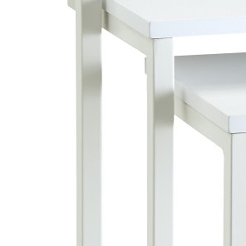 Set of Three White Solid Wood And Steel Nested Tables