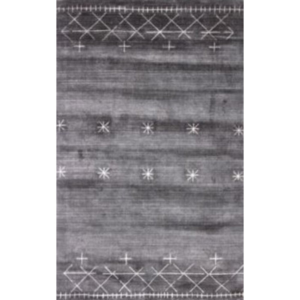 5' X 8' Black Gray and White Abstract Ombre with Stars Hand Loomed Area Rug