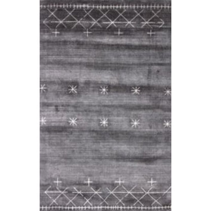 5' X 8' Black Gray and White Abstract Ombre with Stars Hand Loomed Area Rug