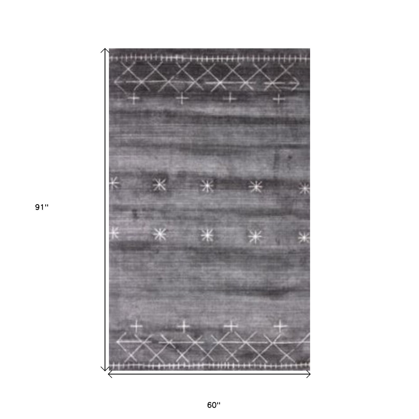 5' x 8' Black Gray and White Abstract Ombre with Stars Hand Loomed Area Rug