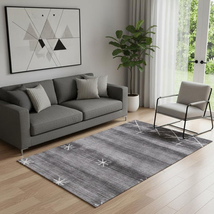 5' X 8' Black Gray and White Abstract Ombre with Stars Hand Loomed Area Rug