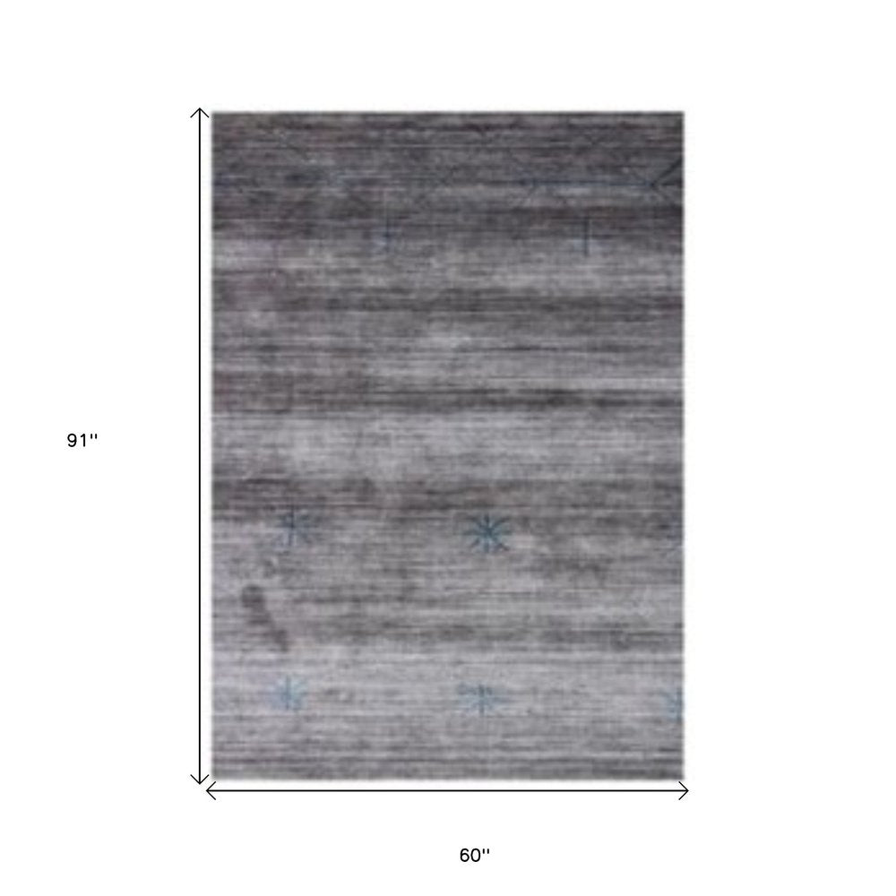 5' X 8' Gray and Teal Abstract Ombre with Stars Hand Loomed Area Rug