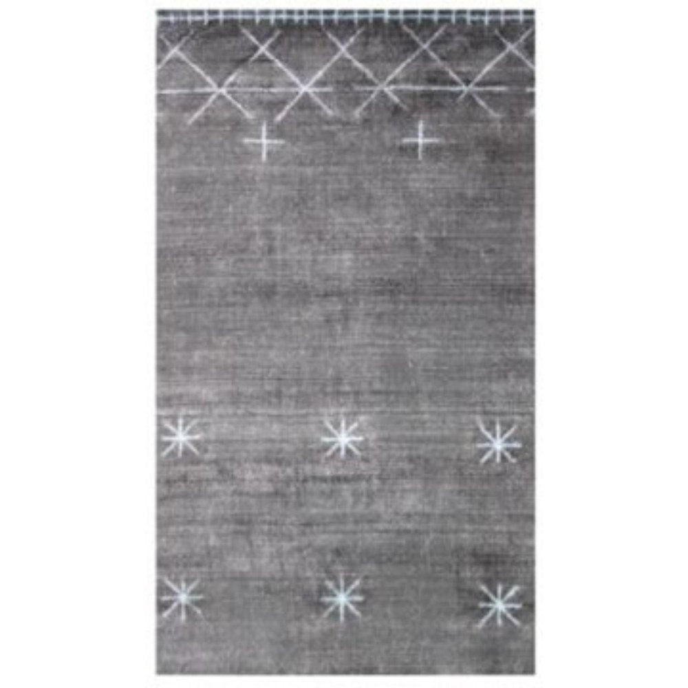 5' X 8' Charcoal And Silver Abstract Ombre with Stars Hand Loomed Area Rug