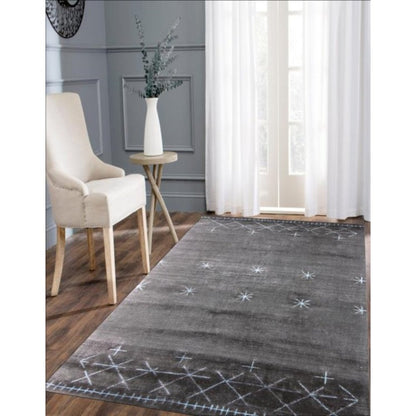 5' X 8' Charcoal And Silver Abstract Ombre with Stars Hand Loomed Area Rug