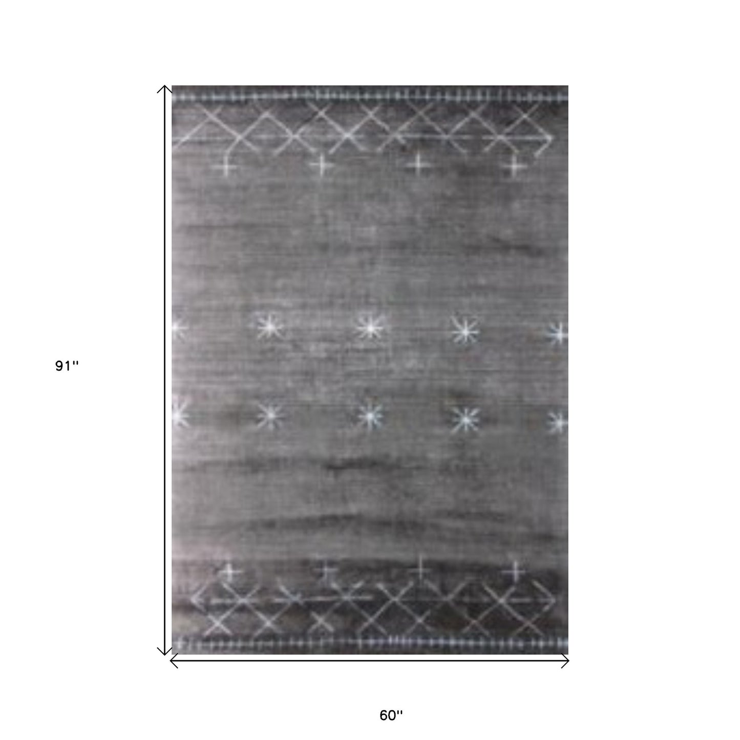 5' X 8' Charcoal And Silver Abstract Ombre with Stars Hand Loomed Area Rug