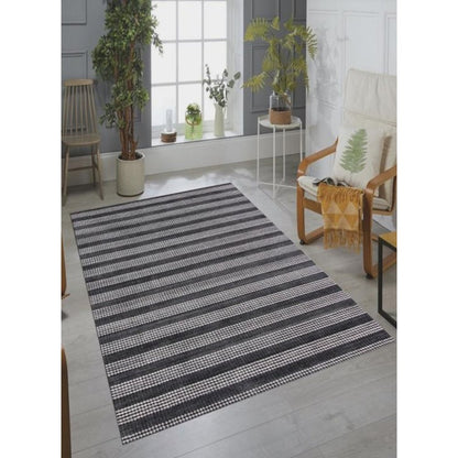 5' X 8' Black And White Striped Hand Loomed Area Rug
