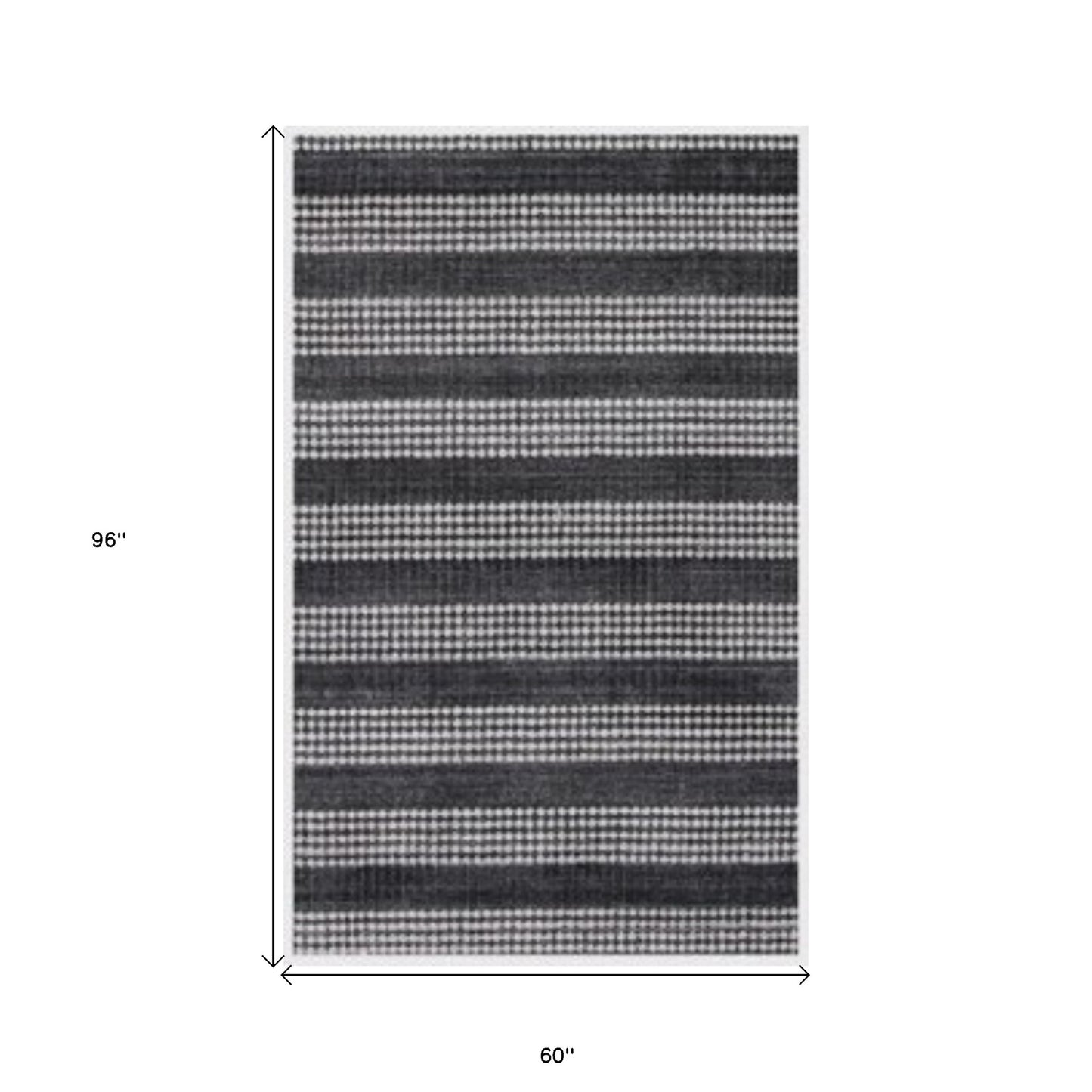 5' x 8' Black And White Striped Hand Loomed Area Rug