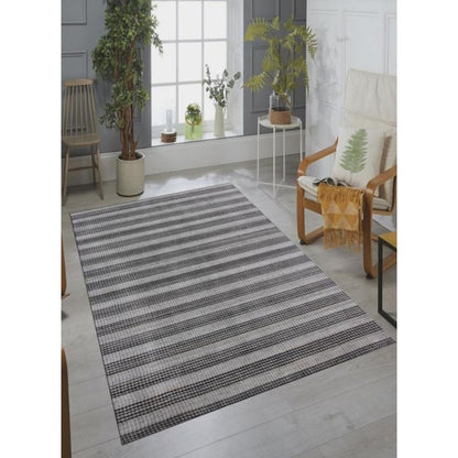 5' X 10' Black And Gray Striped Hand Loomed Area Rug