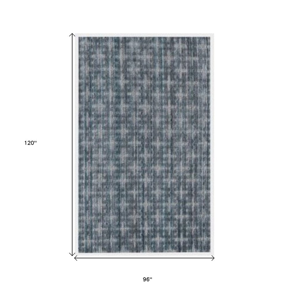 8' X 10' Blue And And Charcoal Hand Loomed Area Rug