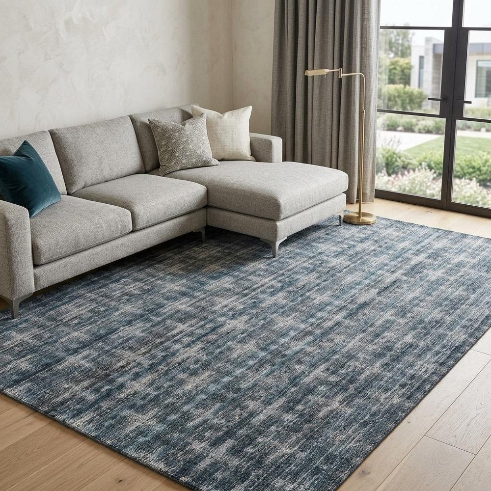 8' X 10' Blue And And Charcoal Hand Loomed Area Rug