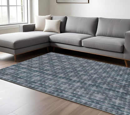 8' X 10' Blue And And Charcoal Hand Loomed Area Rug