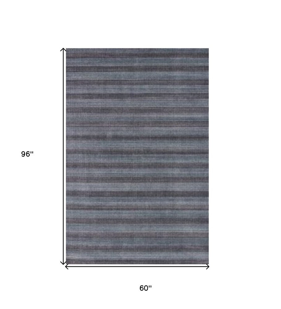 5' X 8' Blue And Black Hand Loomed Area Rug