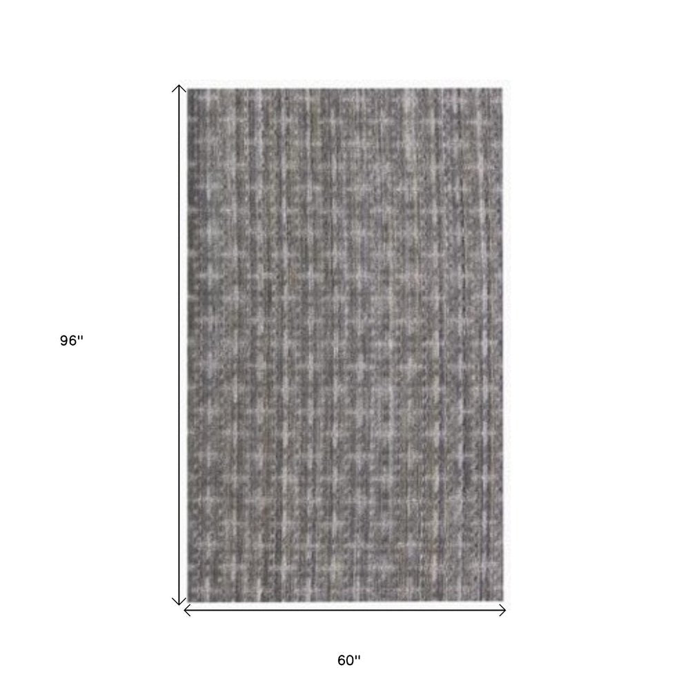 5' X 8' Brown And Dark Grey Plaid Cross Hand Loomed Area Rug