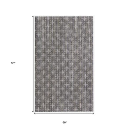 5' X 8' Brown And Dark Grey Plaid Cross Hand Loomed Area Rug