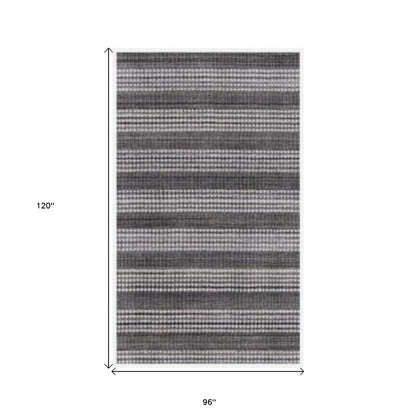 8' X 10' Dark Grey And Whie Hand Loomed Area Rug