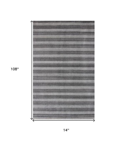 9' X 12' Black And Dark Grey Hand Loomed Area Rug