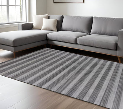 9' X 12' Black And Dark Grey Hand Loomed Area Rug