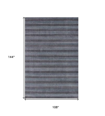 9' X 12' Blue And Black Hand Loomed Area Rug