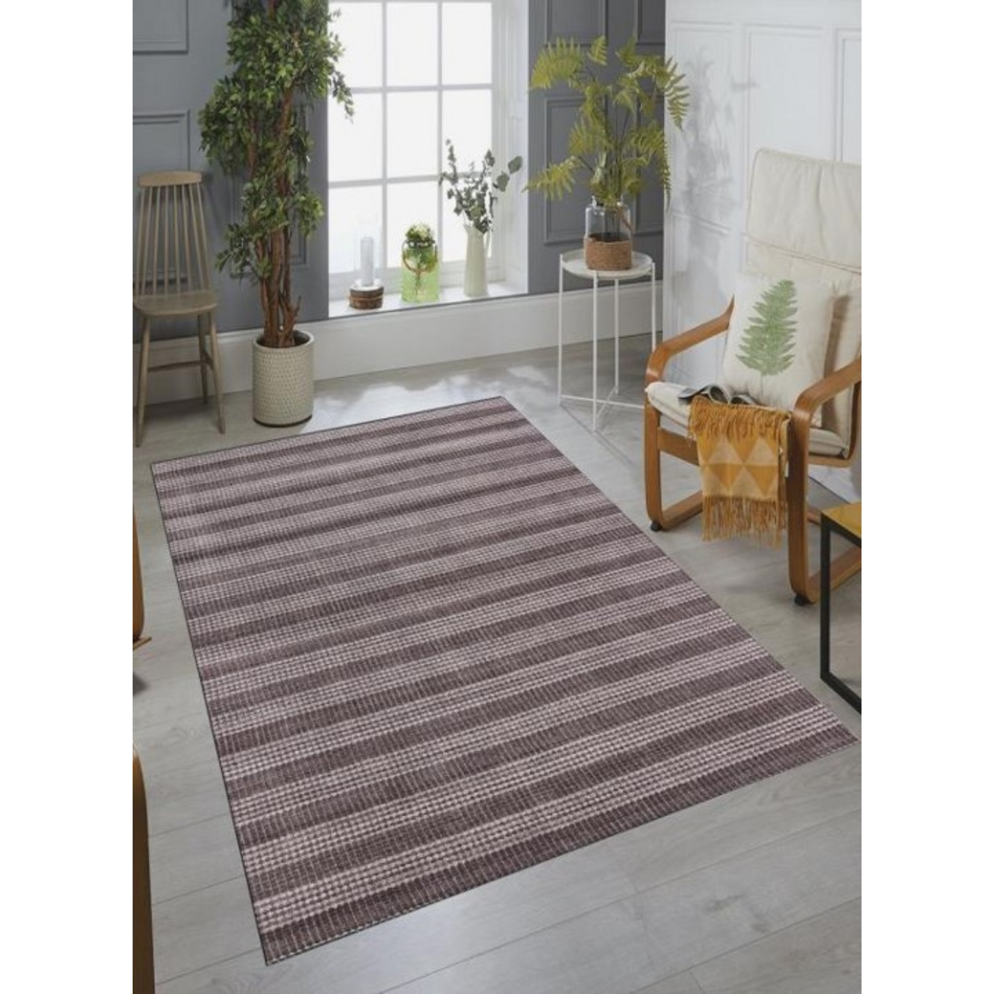 9' X 12' Rust And White Striped Hand Loomed Area Rug