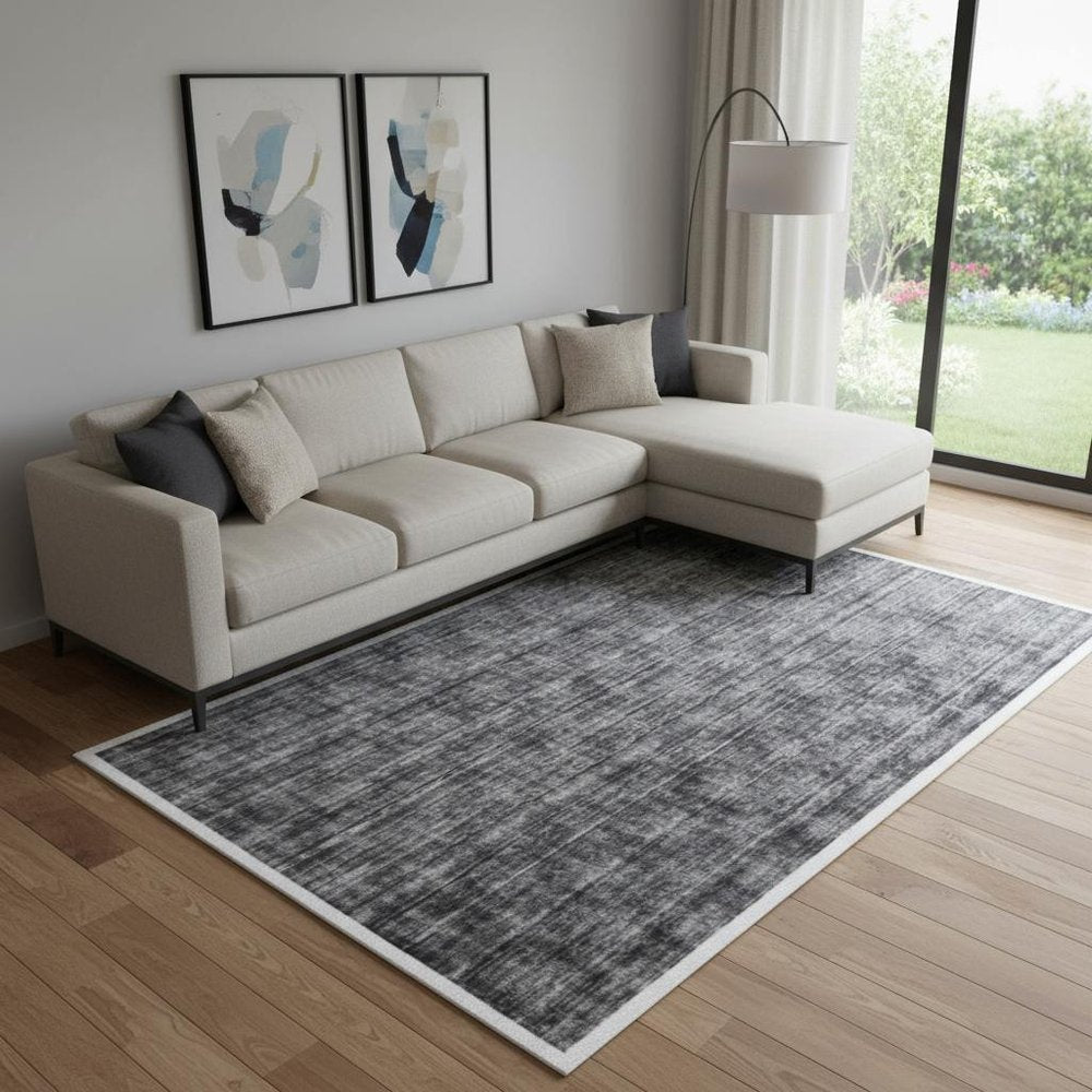 9' X 12' Dark Gery And Silver Ombre Hand Loomed Area Rug