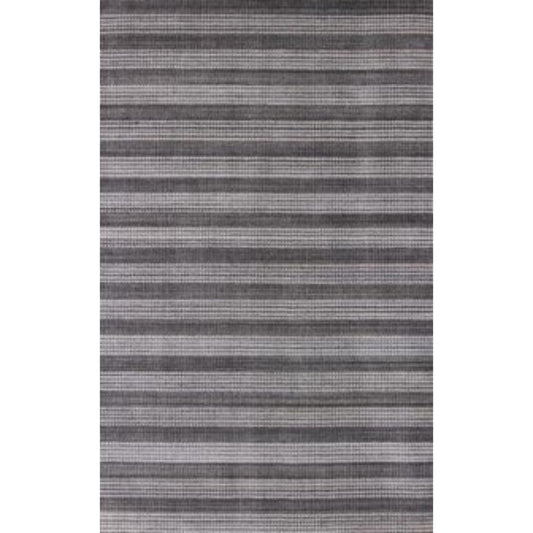 Dark grey and white striped hand-loomed area rug; rectangular, modern home decor.
