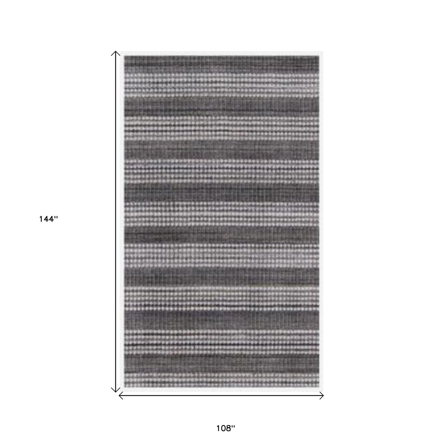 9' X 12' Dark Grey And White Striped Hand Loomed Area Rug