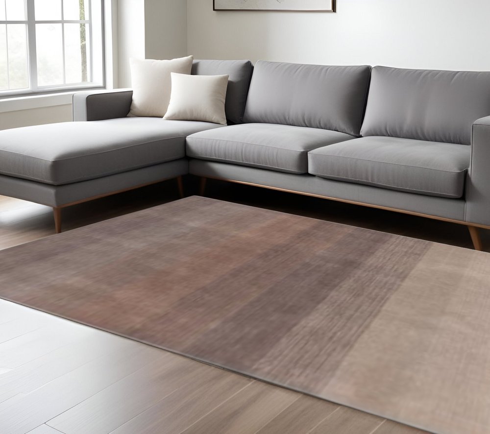 9' X 12' Violet Taupe And Brown Ombre Hand Loomed Area Rug