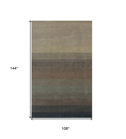 9' X 12' Indigo And Tan Hand Loomed Non Skid Area Rug