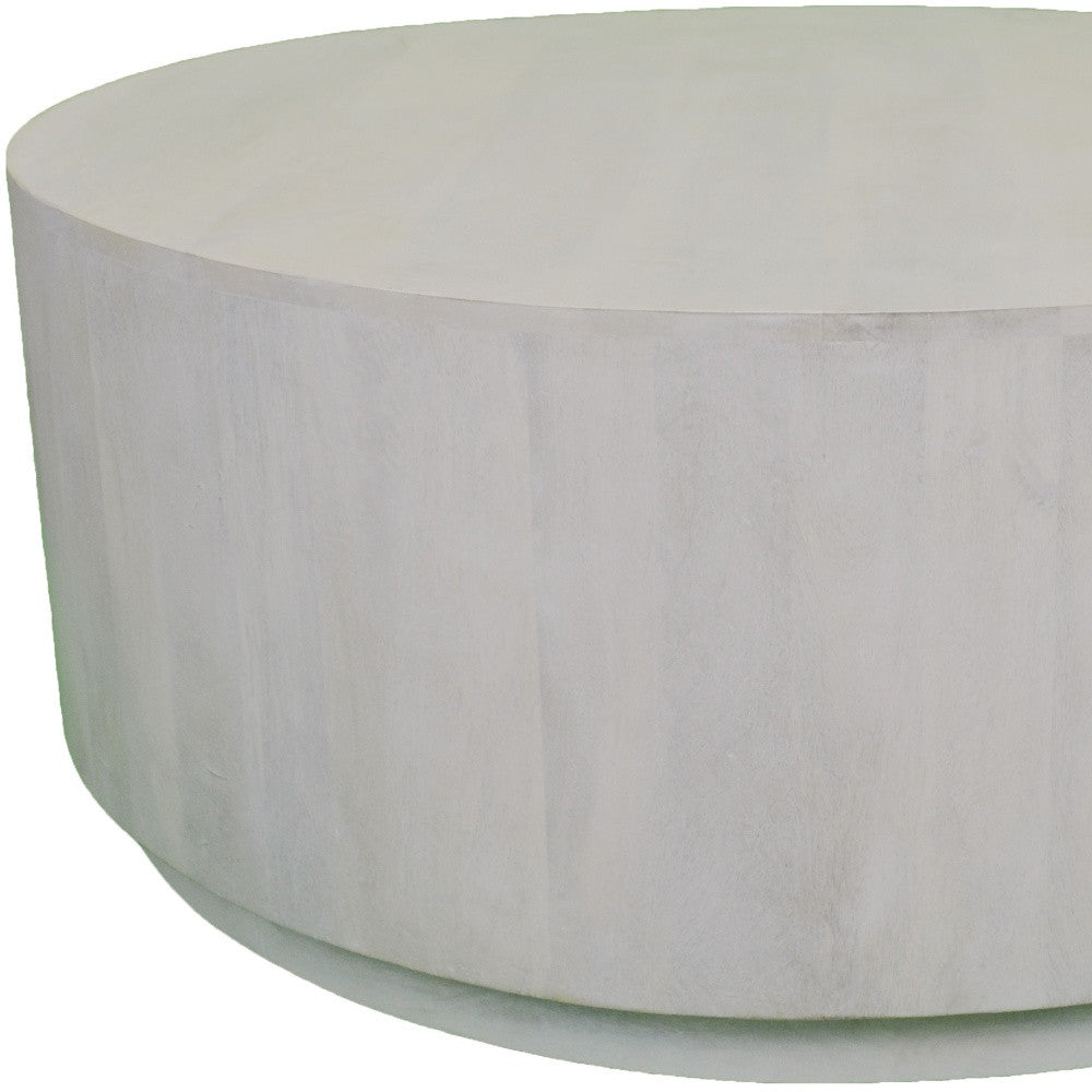 42" Rustic White Solid Wood Round Distressed Coffee Table