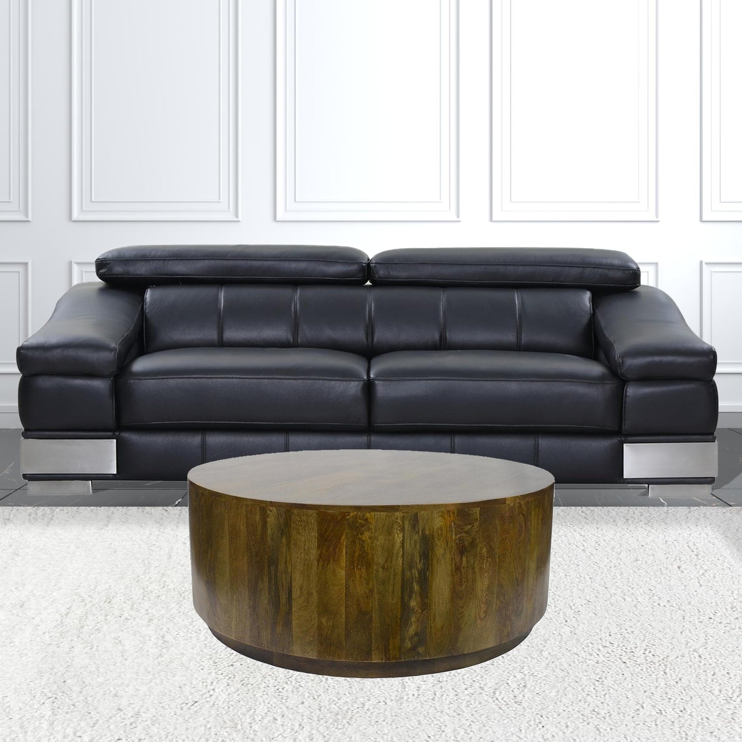 42" Rustic Brown Solid Wood Round Distressed Coffee Table