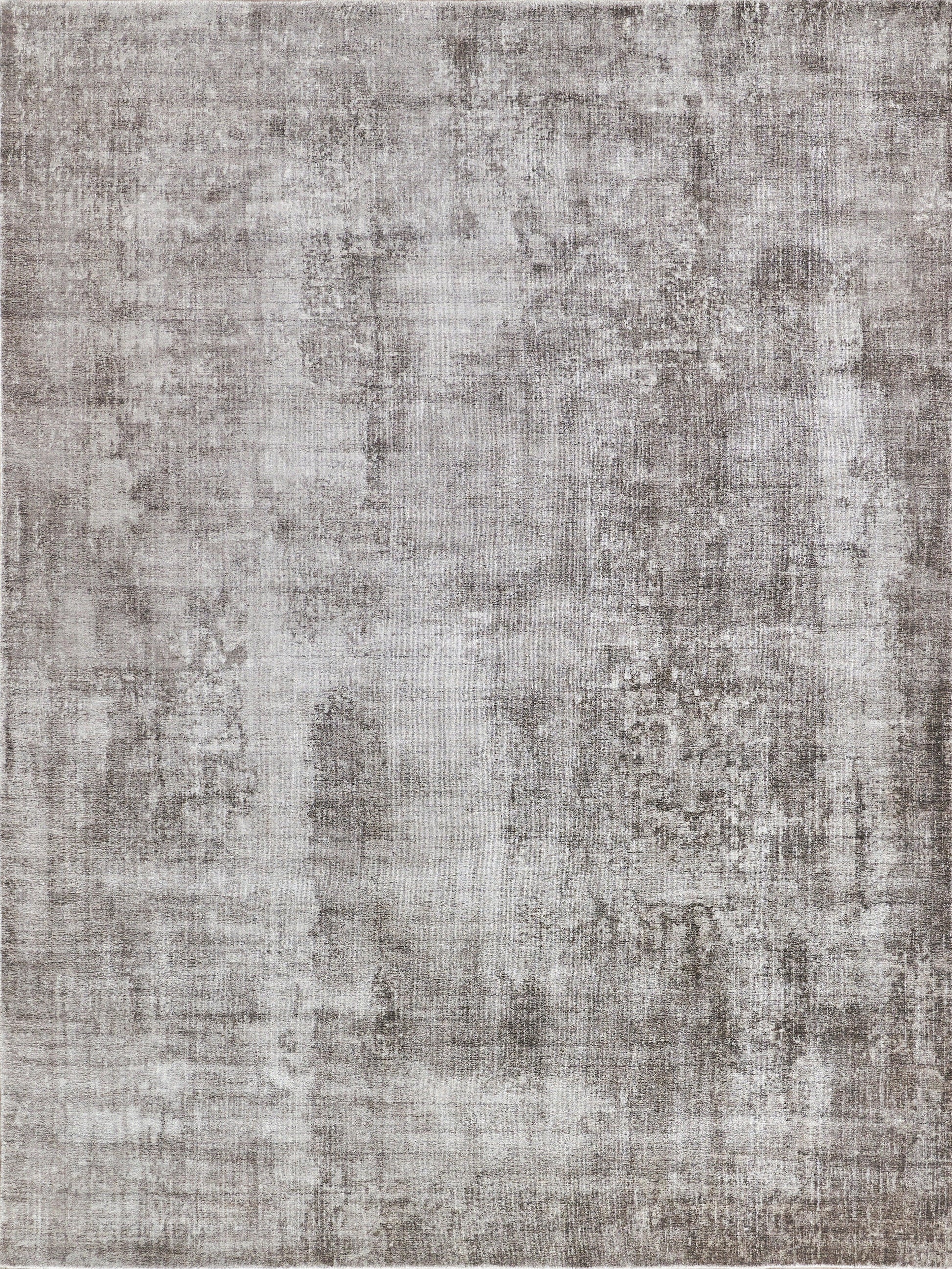 Gray and taupe distressed abstract rug with soft, vintage look; low-pile, rectangular living room accent