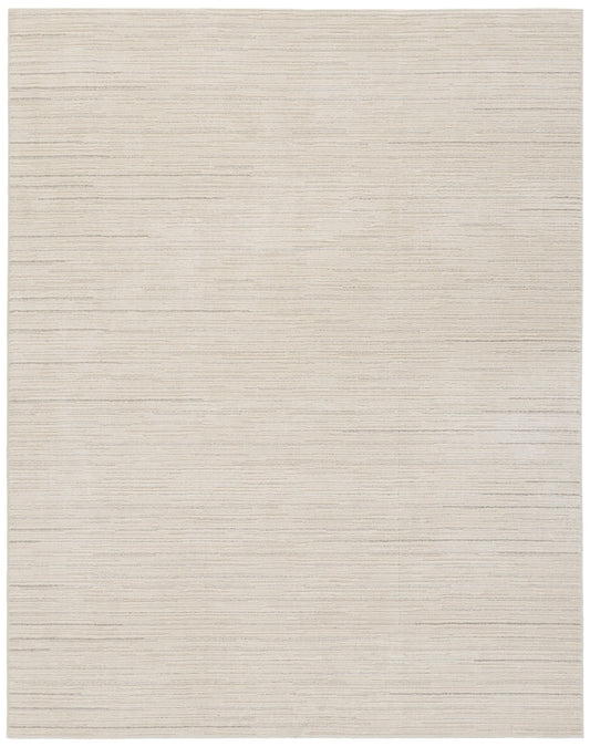 Beige flatweave rug with subtle horizontal stripe texture; neutral rectangular area rug.