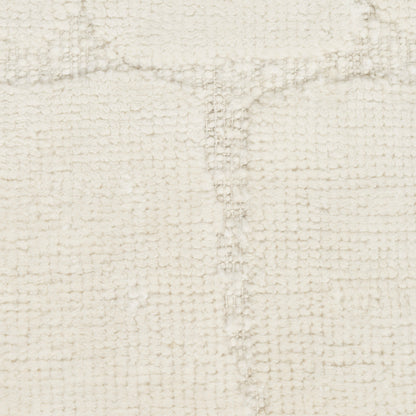 Cream textured boucle rug with a subtle grid pattern; plush, neutral decor for living room or bedroom.