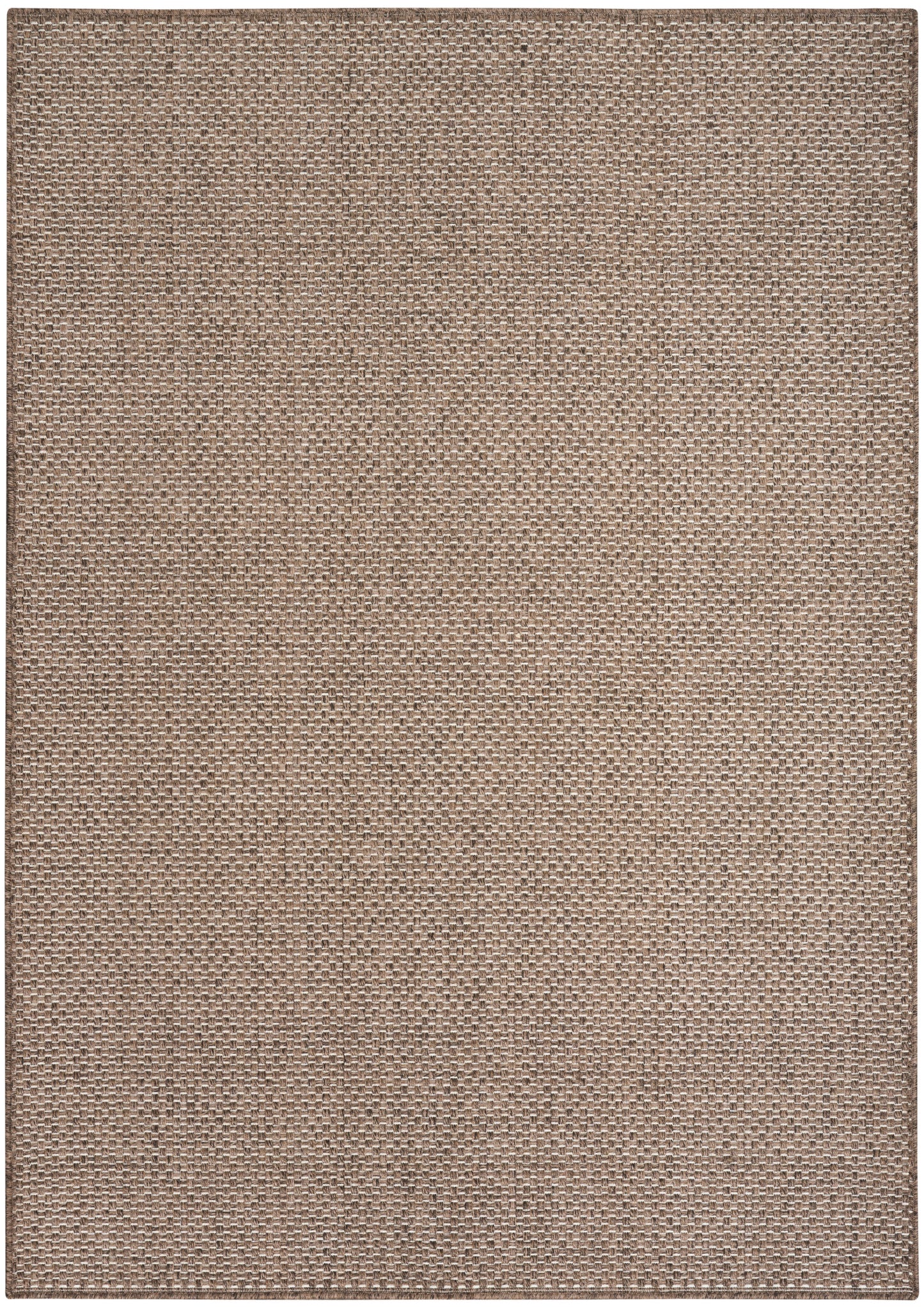 Beige-brown woven rug with a textured jute-like weave; rectangular, natural earthy decor.