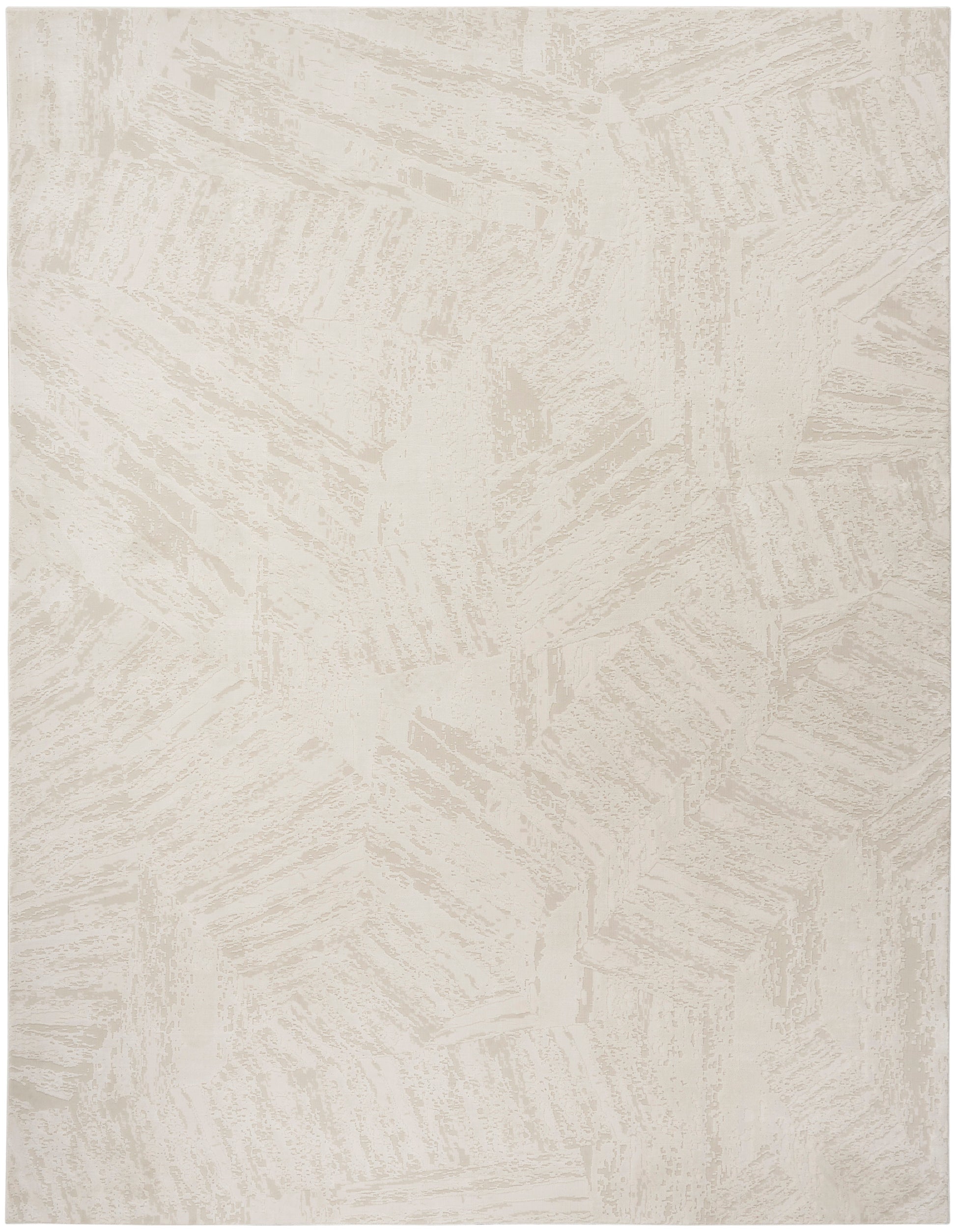 Cream textured rectangular rug with subtle beige brush stroke pattern for a soft, modern look.