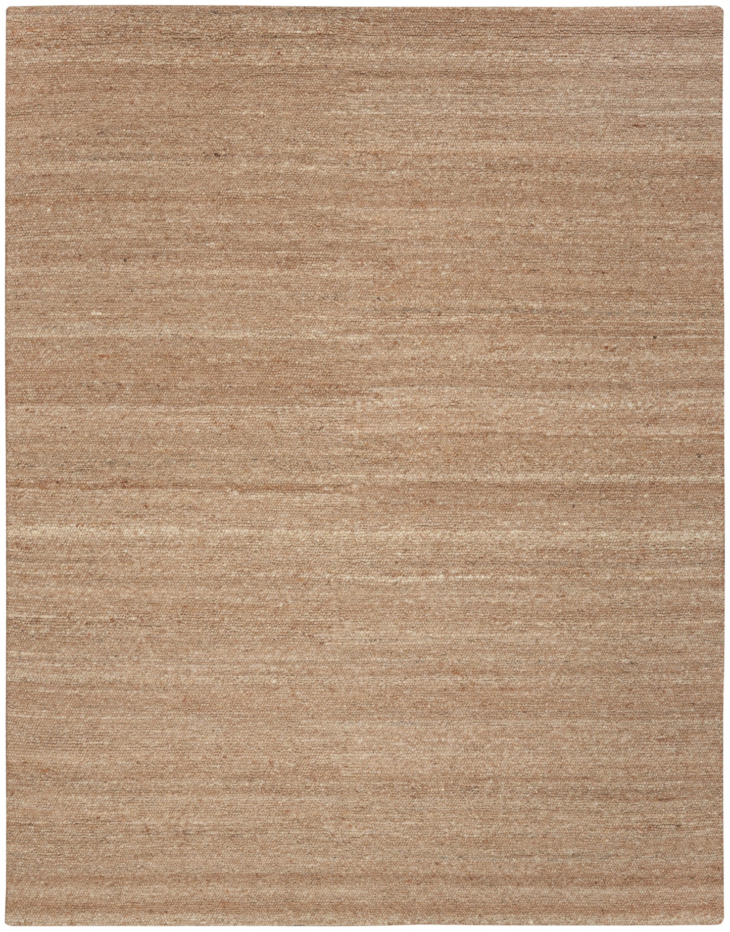 Beige flat-weave rug with subtle horizontal striations; neutral, versatile floor covering for living rooms or bedrooms.