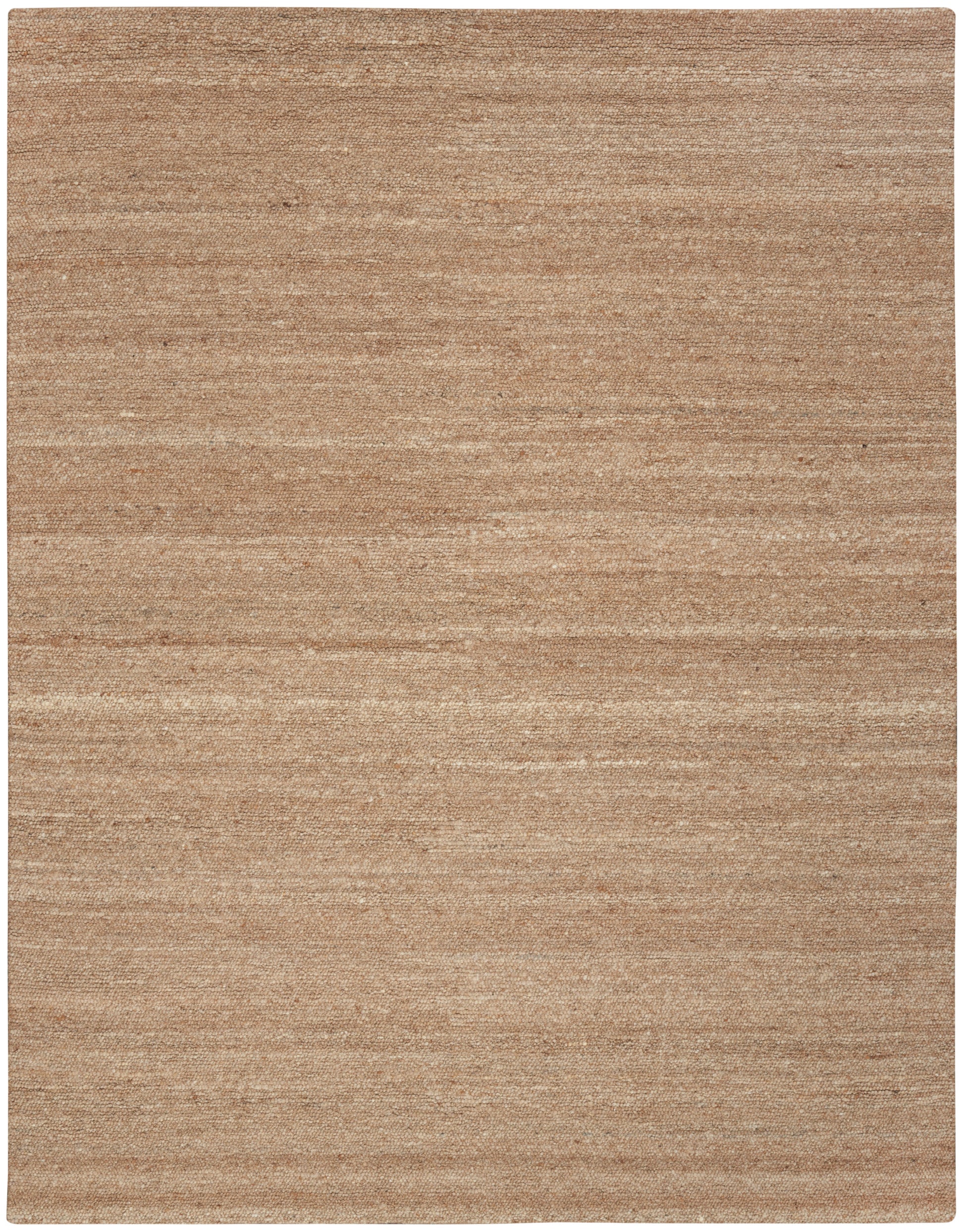 Beige flat-weave rug with subtle horizontal striations; neutral, versatile floor covering for living rooms or bedrooms.