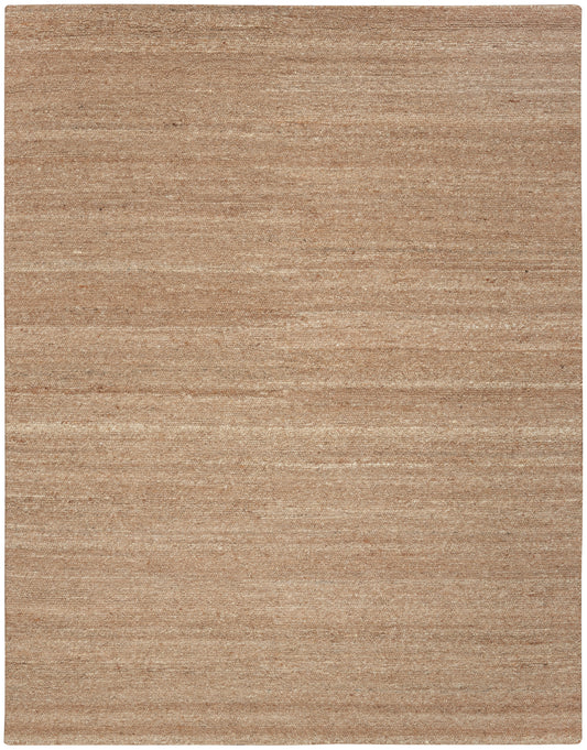 Beige flat-weave rug with subtle horizontal striations; neutral, versatile floor covering for living rooms or bedrooms.