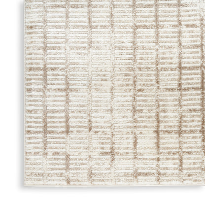 Cream area rug with beige grid pattern and plush textured pile for a modern, cozy look.