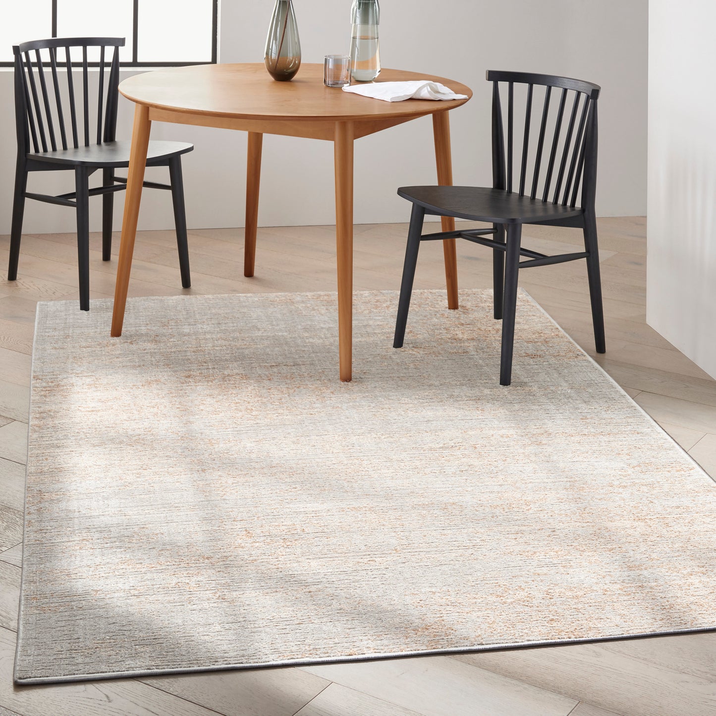 Beige textured modern rug.
