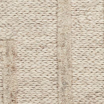Beige chunky-knit textile & vertical stripe pattern; cozy wool blend rug or throw blanket.