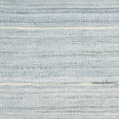 Close-up of a light blue and white striped woven fabric with a soft, linen-like texture.