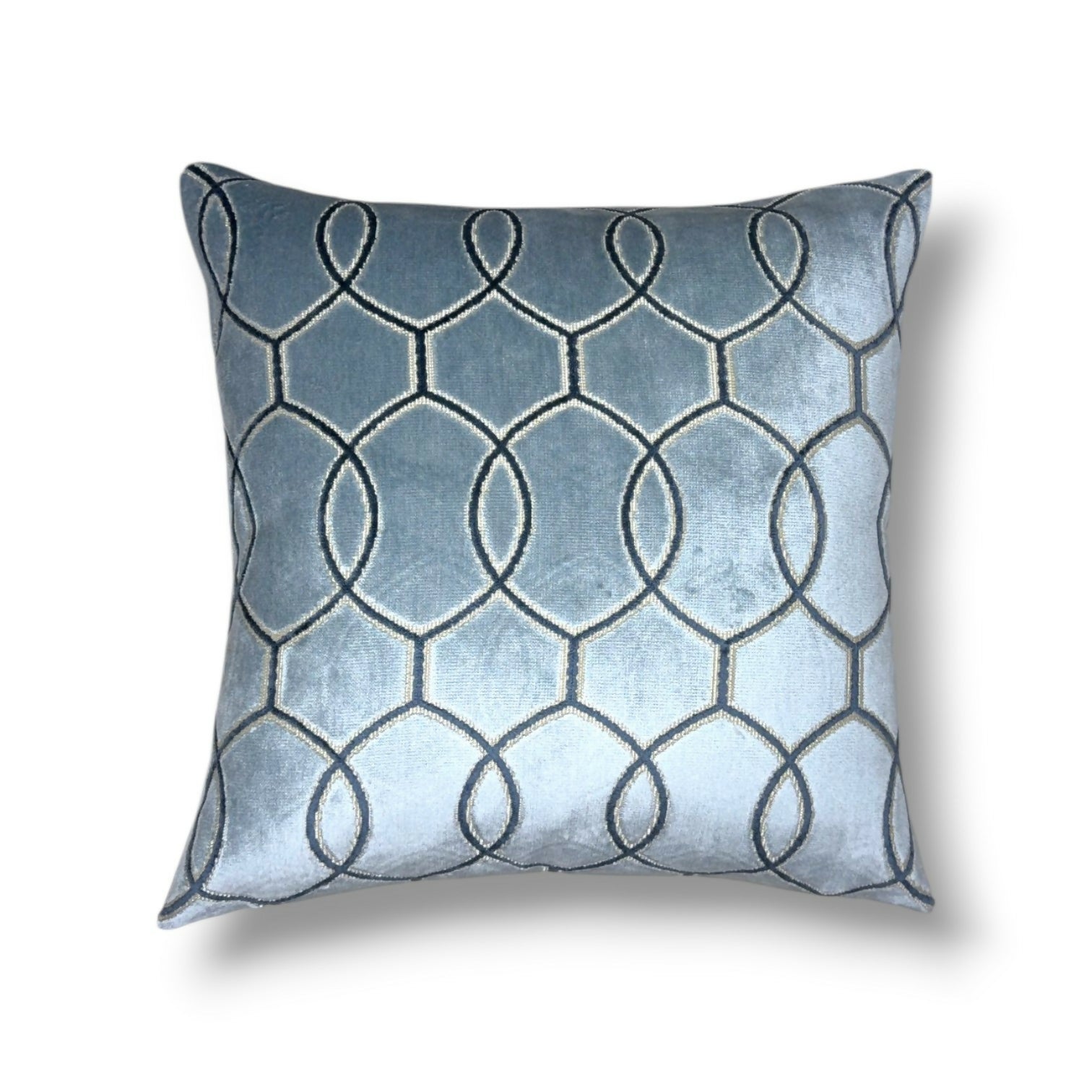 20" Chambray Blue / Silver / Gray Woven Upholstery Fabric Pillow Cover