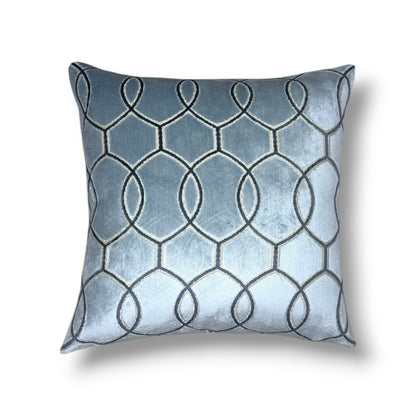 20" Chambray Blue / Silver / Gray Woven Upholstery Fabric Pillow Cover