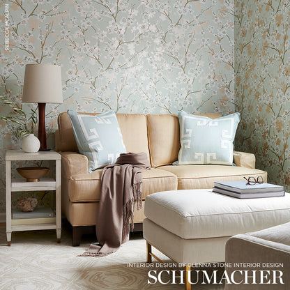 SCHUMACHER WALLCOVERING  PERENNIAL FAVORITES MING CHERRY BLOSSOM   AQUA   - 5001070