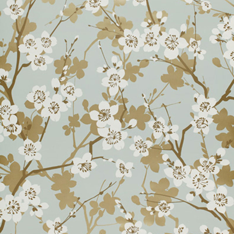 SCHUMACHER WALLCOVERING  PERENNIAL FAVORITES MING CHERRY BLOSSOM   AQUA   - 5001070