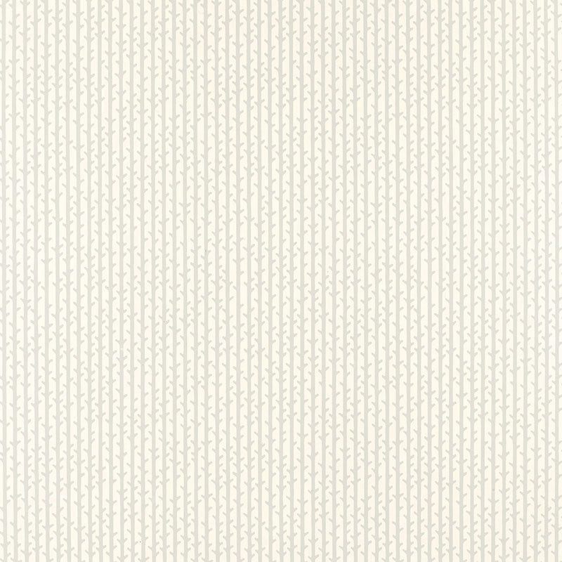 Cream wallpaper with subtle beige vertical twig motifs in a repeating pattern.