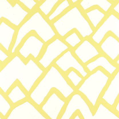 Yellow geometric lattice pattern with rounded-square shapes on ivory background, retro wallpaper style.
