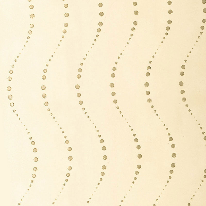 Cream background with repeating gold dot lines forming curved vertical stripes.